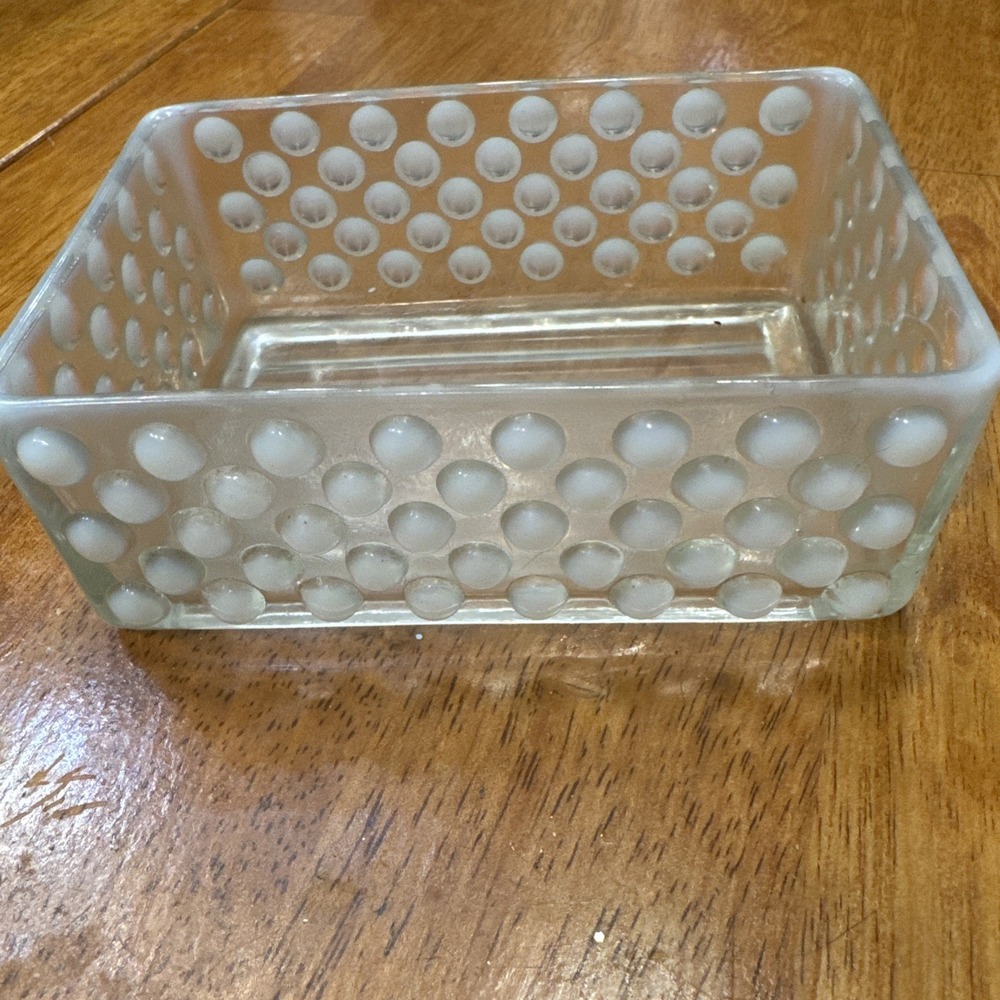 Vintage Anchor Hocking Moonstone Hobnail Cigarette Box 1940s Opalescent No Lid